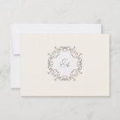 モノグラム入り象牙色バロック 結婚式RSVPカード サンキューカード (裏面)
