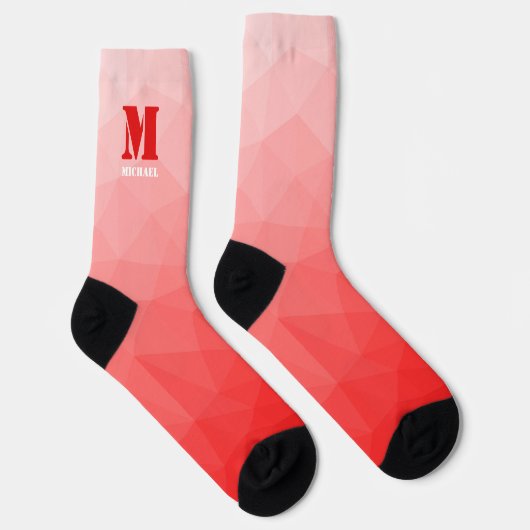 モノグラム入り赤い幾何学的なメッシュ模様 ソックス (右)
