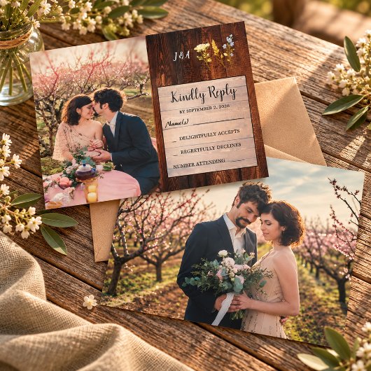 モノグラム入り野の花の写真 ウェディングRSVP 招待状
