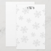 モノグラム入り雪の結晶の無地のクリスマス便箋 便箋 (正面/裏面)