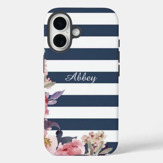 モノグラム入り青と白のストライプ携帯ケース Case-Mate iPhoneケース (裏面)