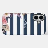 モノグラム入り青と白のストライプ携帯ケース Case-Mate iPhoneケース (裏面 (横))