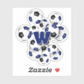モノグラム入り青と黒のサッカーボールステッカー シール (シート)