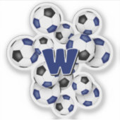モノグラム入り青と黒のサッカーボールステッカー シール (正面)