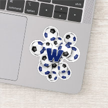 モノグラム入り青と黒のサッカーボールステッカー