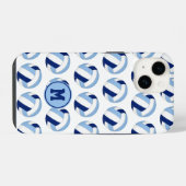 モノグラム入り青白バレーボール柄 iPhoneケース (裏面横)