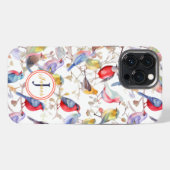 モノグラム入り魅惑の水彩鳥パターン iPhoneケース (裏面横)