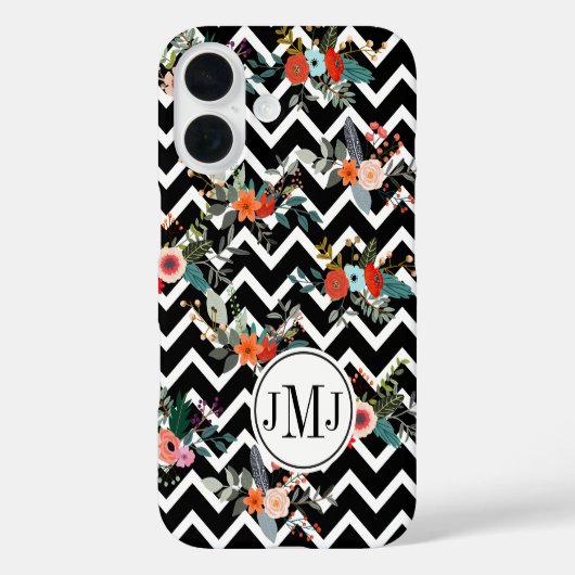 モノグラム入り黒白ジグザグフラワー柄 Case-Mate iPhoneケース (裏面)