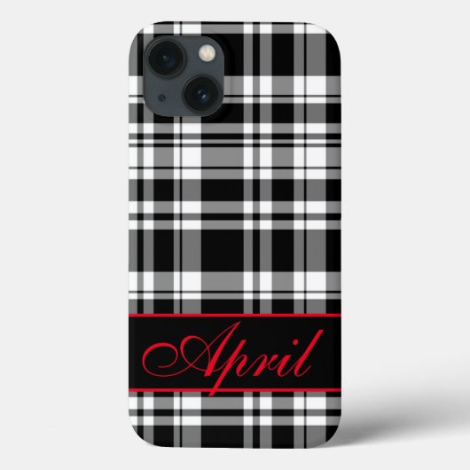 モノグラム入り黒白チェック柄 Case-Mate iPhoneケース (裏面)