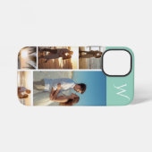 モノグラム入り5枚のフォトコラージュ ティール iPhoneケース (裏面横)