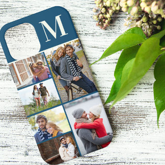 モノグラム入り6枚の写真コラージュ ブルー iPhone 12 PRO MAX ケース