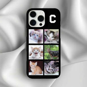 モノグラム入り6枚の正方形のペット写真コラージュ ブラック iPhone 16 PRO MAXケース