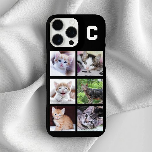 モノグラム入り6枚の正方形のペット写真コラージュ ブラック Case-Mate iPhoneケース