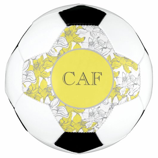 モノグラム入り イエロー＆グレー フローラル  サッカーボール (正面)
