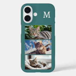 モノグラム入り ティール猫 写真 iPhone 16ケース
