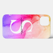 モノグラム入り ピンク パープル 水彩画 Case-Mate iPhoneケース (裏面 (横))