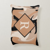 モノグラム入り ブラック ブラウン クリーム マーブル スワール パターン アクセントクッション (裏面(縦))