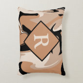 モノグラム入り ブラック ブラウン クリーム マーブル スワール パターン アクセントクッション (正面(垂直))