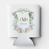 モノグラム入り ブルーピンクの花とクレストの結婚式 缶クーラー (裏面)