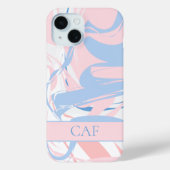 モノグラム入り ブルー ホワイト ピンク 大理石 スワール Case-Mate iPhoneケース (裏面)