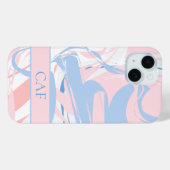 モノグラム入り ブルー ホワイト ピンク 大理石 スワール Case-Mate iPhoneケース (裏面 (横))
