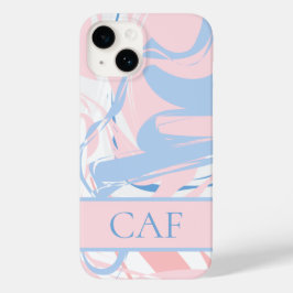 モノグラム入り ブルー ホワイト ピンク 大理石 スワール Case-Mate iPhone 14ケース