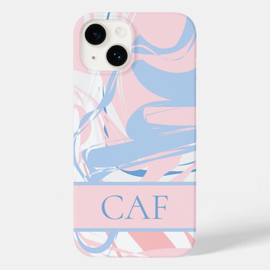 モノグラム入り ブルー ホワイト ピンク 大理石 スワール Case-Mate iPhoneケース (裏面)