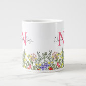 モノグラム入り 水彩画の野の花の草原 フラワーマグ ジャンボコーヒーマグカップ (正面)