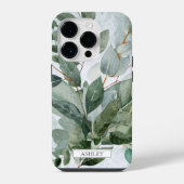 モノグラム入り 水彩画風の rustic sage グリーンネイチャー iPhoneケース (裏面)