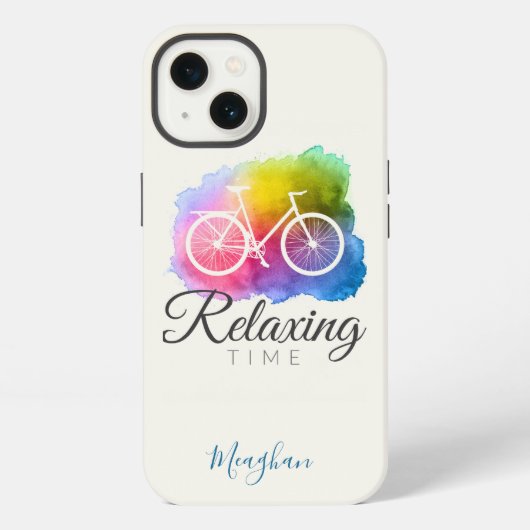 モノグラム入り 水彩自転車 デザイン iPhoneケース (裏面)