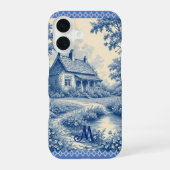 モノグラム入り 田舎家風 フランス・トワル ブルーロマンティック iPhone 16ケース (裏面)