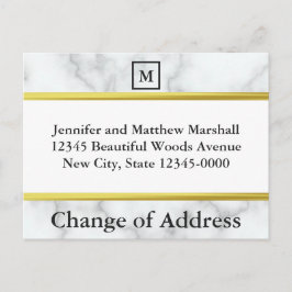 モノグラム入り 白大理石風 引越のお知らせ 案内ポストカード