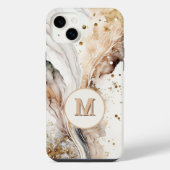 モノグラム入り 高級感あるブラウンゴールド大理石の抽象デザイン iPhoneケース (裏面)