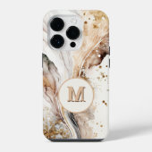 モノグラム入り 高級感あるブラウンゴールド大理石の抽象デザイン iPhoneケース (裏面)