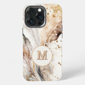 モノグラム入り 高級感ある大理石抽象デザイン ブラウンゴールド iPhoneケース (裏面)