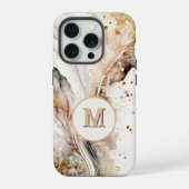 モノグラム入り 高級感ある大理石抽象デザイン ブラウンゴールド iPhoneケース (裏面)