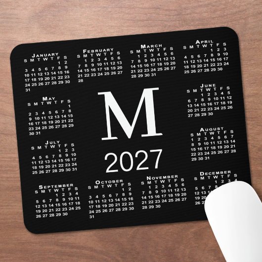モノグラム入り 2027年 黒白カレンダー マウスパッド