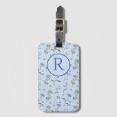 モノグラム入り Forget Me Not ブルーフローラル 水彩画 ラゲッジタグ (正面縦)