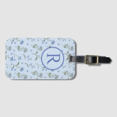 モノグラム入り Forget Me Not ブルーフローラル 水彩画 ラゲッジタグ (正面横)