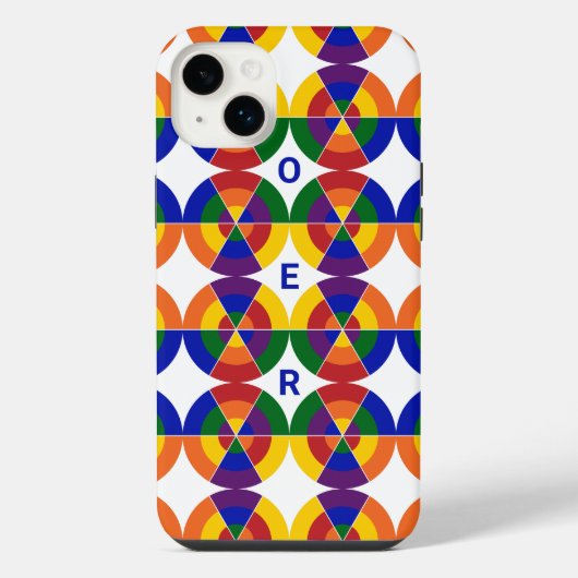モノグラム入りLGBTプライド幾何学模様レインボーパターン iPhoneケース (裏面)