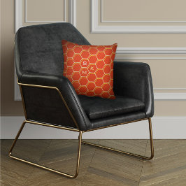 モノグラム六角パターンオレンジ色の黄色マンリー クッション