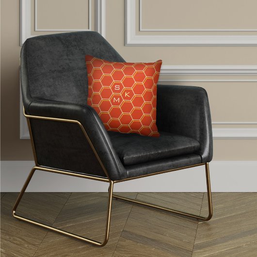 モノグラム六角パターンオレンジ色の黄色マンリー クッション