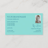 モノグラム写真と宝石とシックなプレーンティール(緑がかった色) 名刺 (裏面)