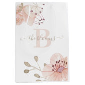 モノグラム写真ウォーターカラーピーチ フラワル ギフトバッグ (正面)