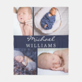 モノグラム写真コラージネイビーブルー生まれたばかりのベビー フリースブランケット (正面)