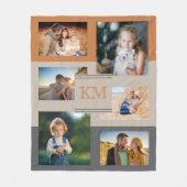 モノグラム写真コラージュ焼きオレンジ色ベージュ炭 フリースブランケット (正面)