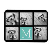 モノグラム写真コラージュ – 最大5枚の写真黒 マグネット (横)