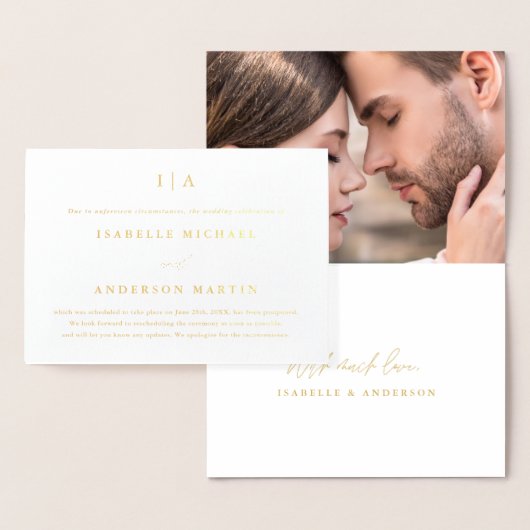 モノグラム写真結婚の延期のお知らせ 箔カード (ディスプレー)