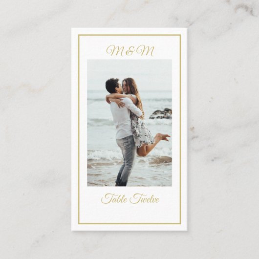 モノグラム写真金ゴールドエレガントテーブル番号 プレイスカード (正面)