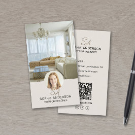 モノグラム写真QRソーシャルメディアインテリアデザイナー 名刺